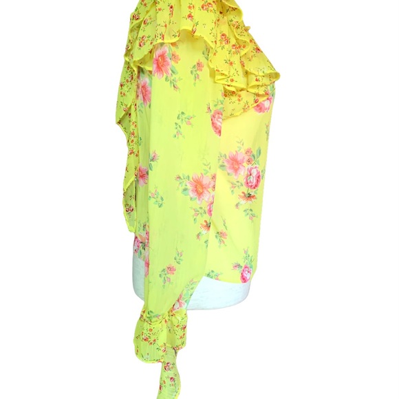 MISS SELFRIDGE LONDON YELLOW FLORAL TOP RUFFLES FLOUNCES CHIC SIZE SM like new - Picture 8 of 9